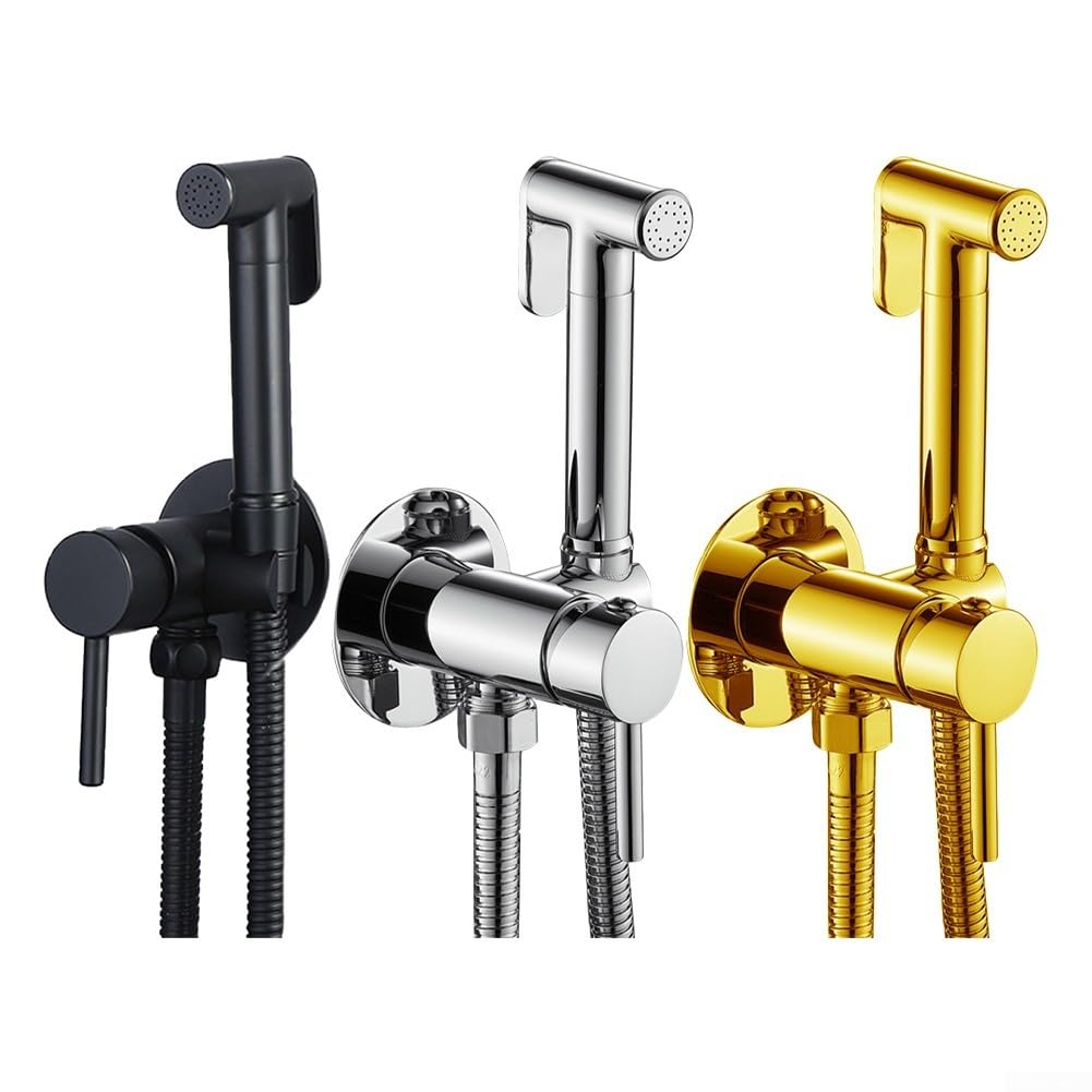 Pulverizador de bidé, kit de bidé de inodoro con cabezal de ducha de mano, aleación de zinc, spray de bidé de presión ajustable para higiene personal y limpieza de mascotas (dorado)