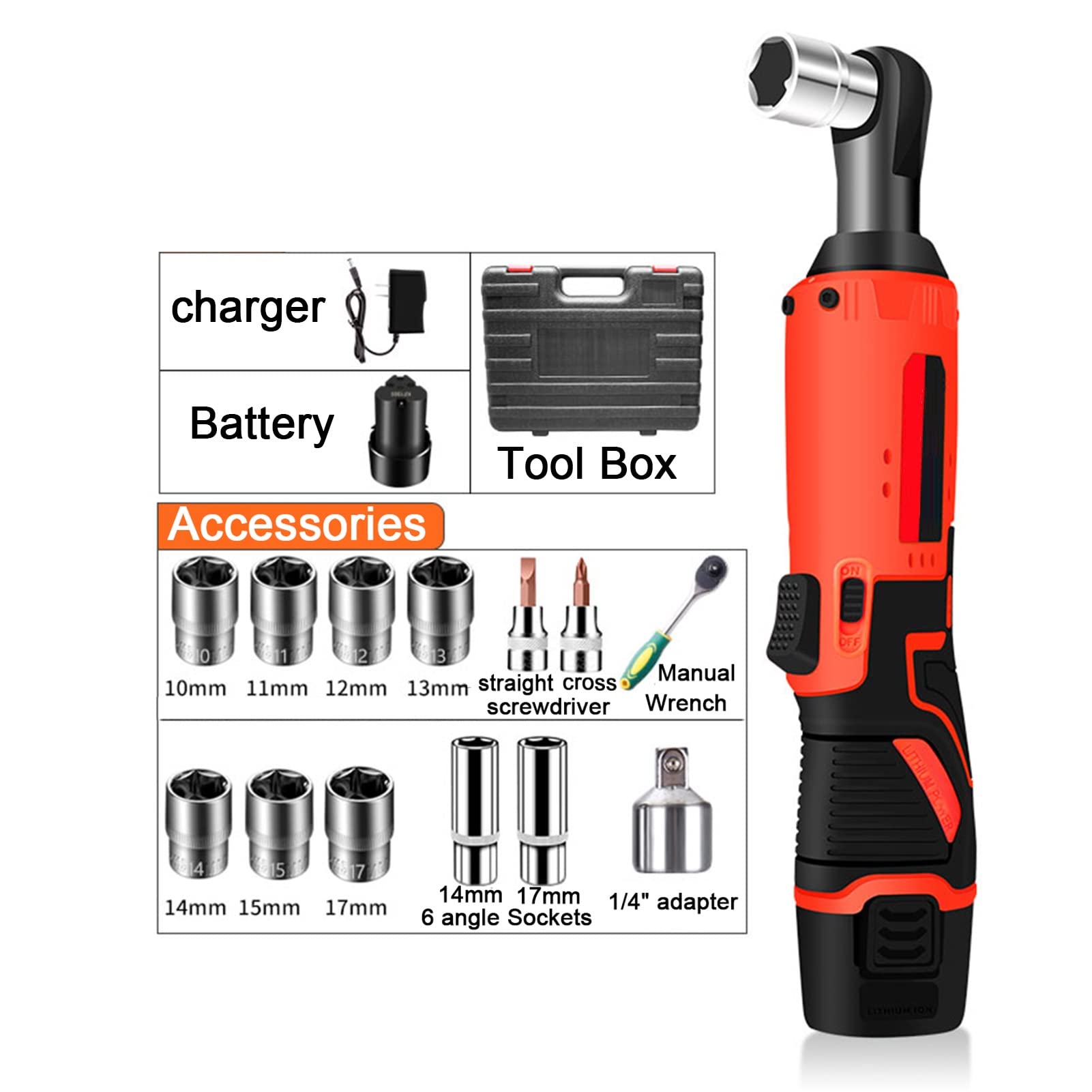 Clé À Cliquet Électrique sans Fil, 36V 850N.M Clé À Cliquet Électrique, Léger Ensemble D'outils Électriques avec Chargeur Rapide Tournevis 9 Douilles (Color : B)