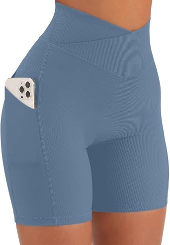 Yuerlian Women Seamless Booty Biker Shorts Cross Workout Shorts 5" High Waisted Shorts with Pockets
