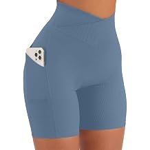 Yuerlian Women Seamless Booty Biker Shorts Cross Workout Shorts 5" High Waisted Shorts with Pockets