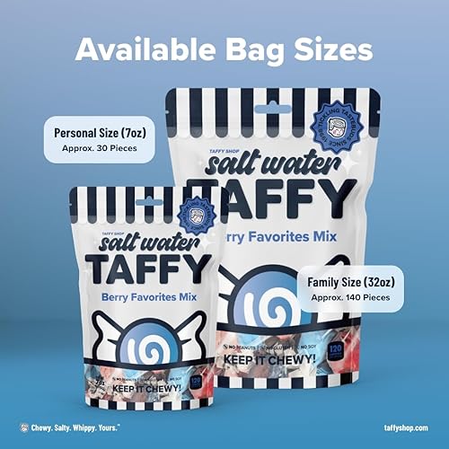 Miniatura 6 de Taffy Shop Berry Favorites, caramelo de agua salada  Surtido de dulces masticables suaves gourmet, paquete variado, aperitivo dulce a granel, regalo