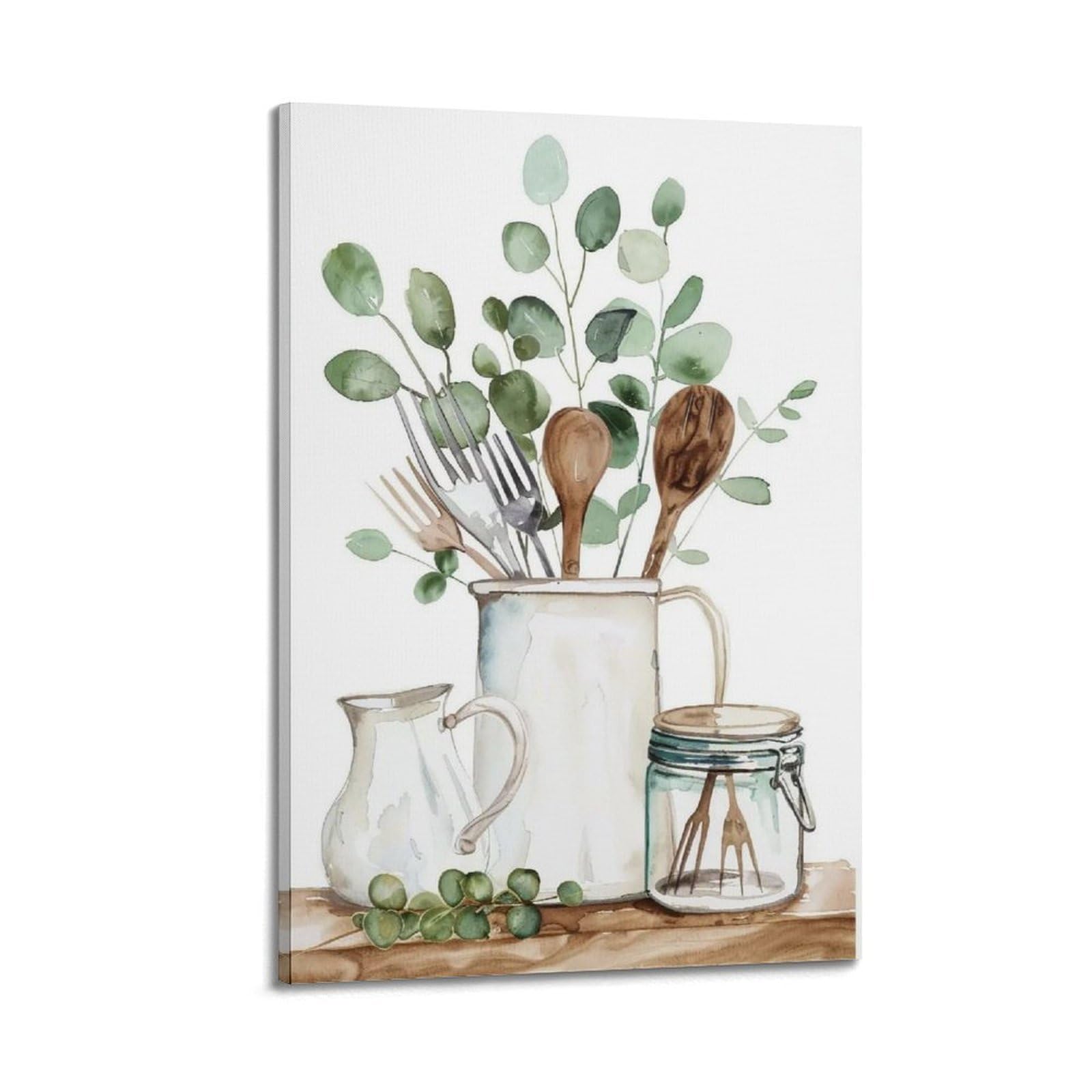 HUERYRYHY Kitchenware Eucalyptus 01 Poster Wall Art Canvas Vintage Aesthetic Painting Decor for Rooms 24x36inch Frame-style