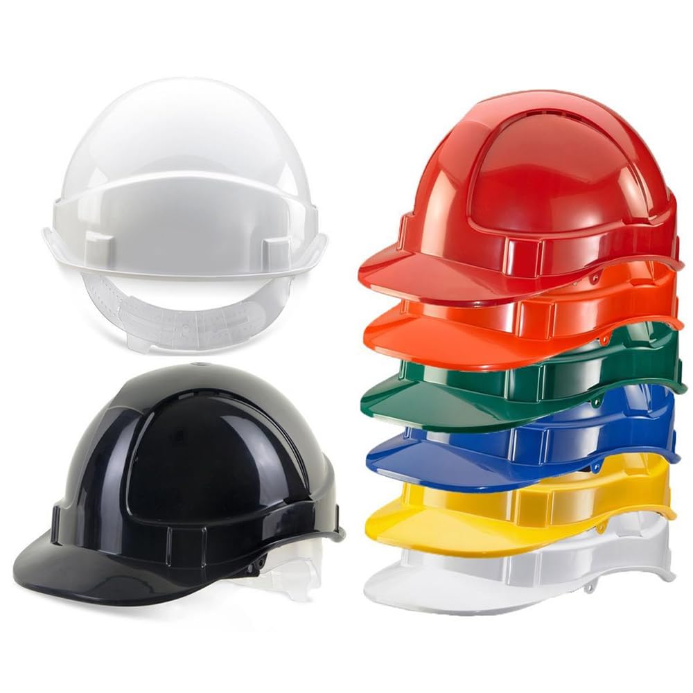 Economy Vented Safety Work Helmet Hard Hat Construction Builders - 6 Colours (Red)