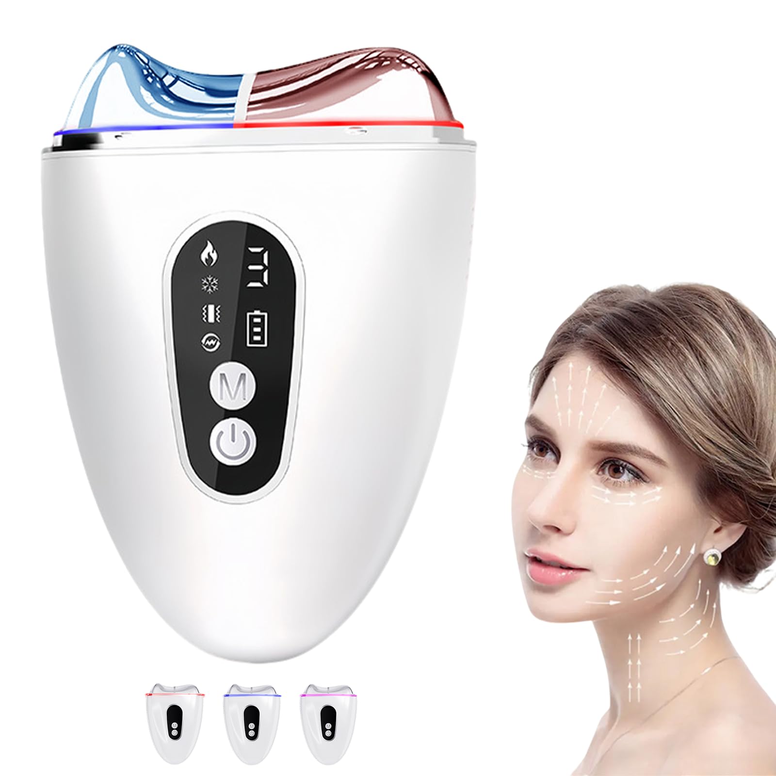 DROMEZ Masajeador Facial, 4 En 1 Masajeador Facial Eléctrico Antiarrugas - FrÃo 16°C y Calor 46°C - 3 Colores LED - EMS Lifting y Reafirmante Mujer para Reafirmar Cara y Cuello, Reductor de Papada