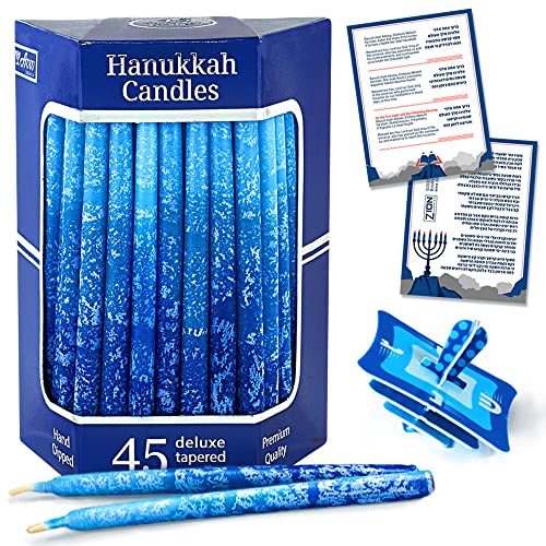 Premium Dripless Hanukkah Candles Multi Blues Frosted Thin Tapered Chanukah Candle Set Of 45 Enough For Eight Nights Of Hanukah Includes A Diy Dreidel, Prayer Card With Chanukah Song - Aviv Judaica #TOP14