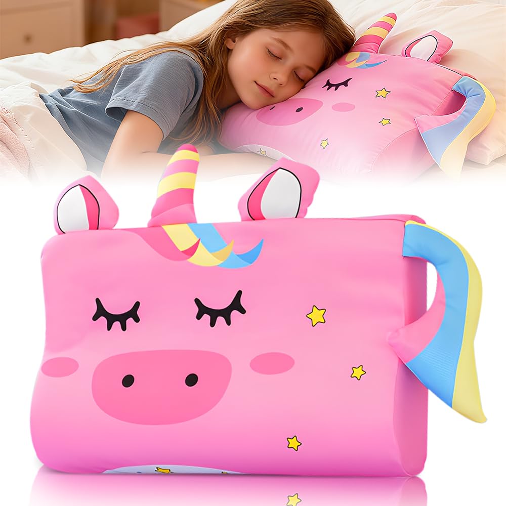 Schlummerkids Cojín, Genérico Kids Pillow, Almohada Schlummerkids, 45 * 27 * 6 cm Almohada para Niños, Diseño Ergonómico, Transpirable, con Animales Lindos(Unicornio)