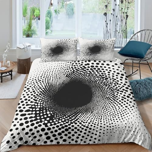 Drap de couette microfibre 260x220cm motif abstrait 3D noir et blanc - 4