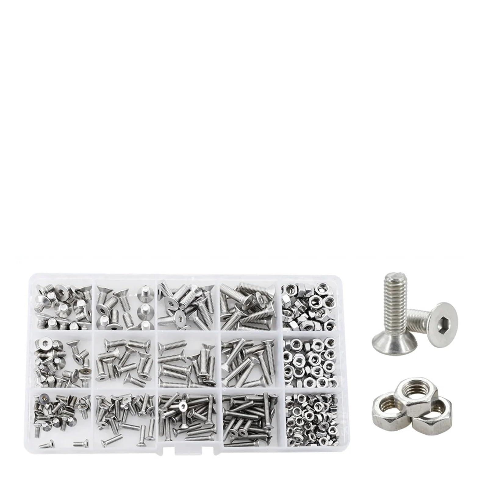 304 Edelstahl-Innensechskant-Senkkopfschrauben-Mutter-Unterlegscheiben-Satz M2-M6(M3M4M5 (345Pcs))