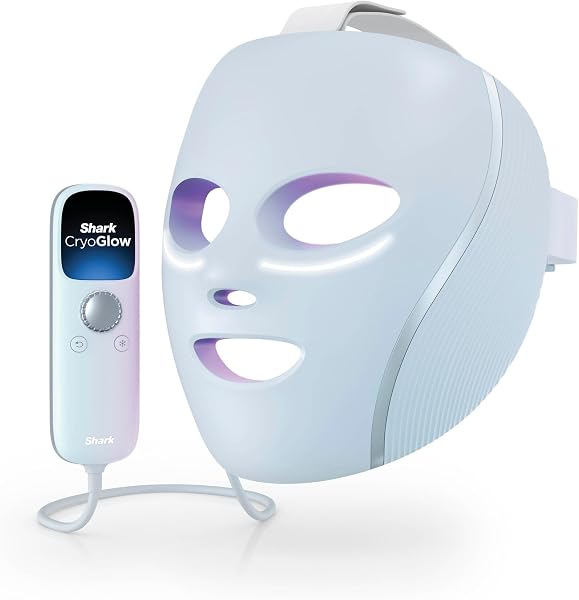 Shark CryoGlow LED Face Mask in Blue Frost with its remote