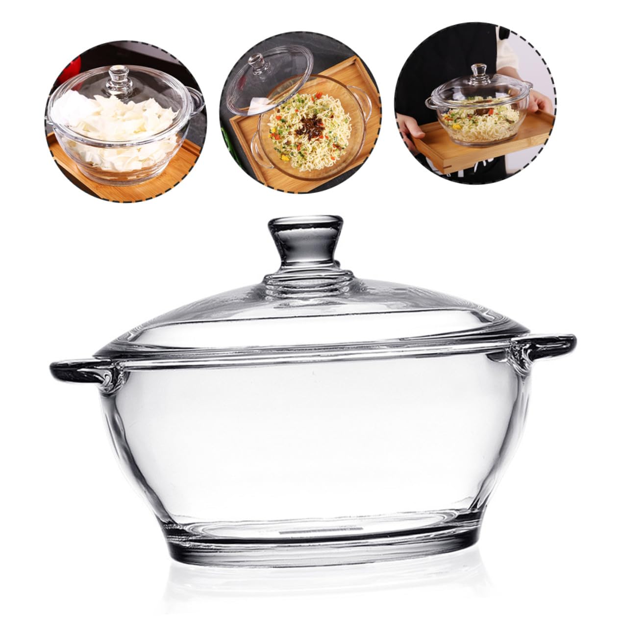Hohopeti Hausherd Glas Schmortopf 1,5 L mit Deckel und Doppelgriff Hitzebeständig für Babybrei und Milch im Einfachen Design
