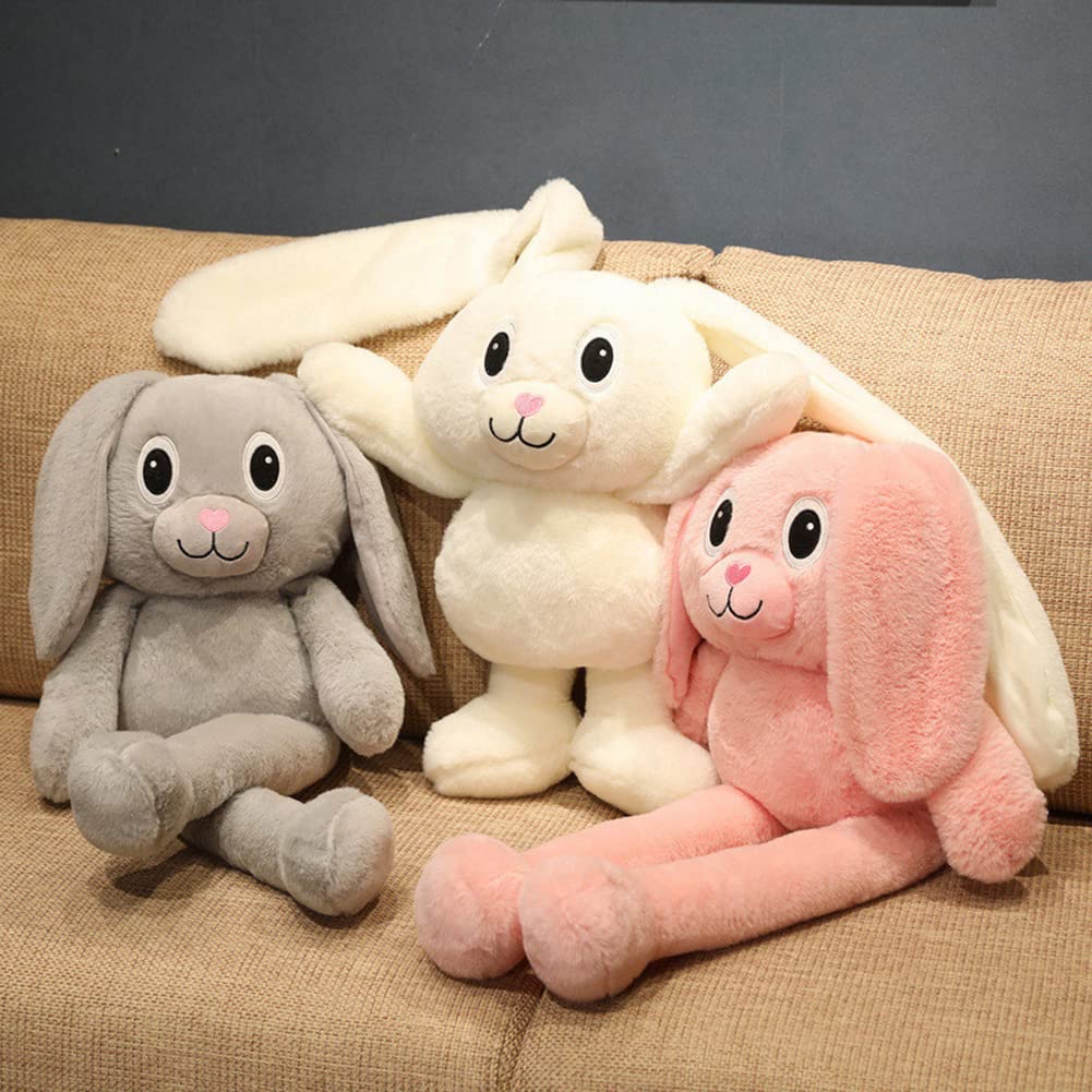 Coniglio di peluche con orecchie scorrevoli, coniglietto con orecchie lunghe, regolabile, coniglietto di peluche, morbido, regalo di compleanno per bambini e bambini, colore rosa