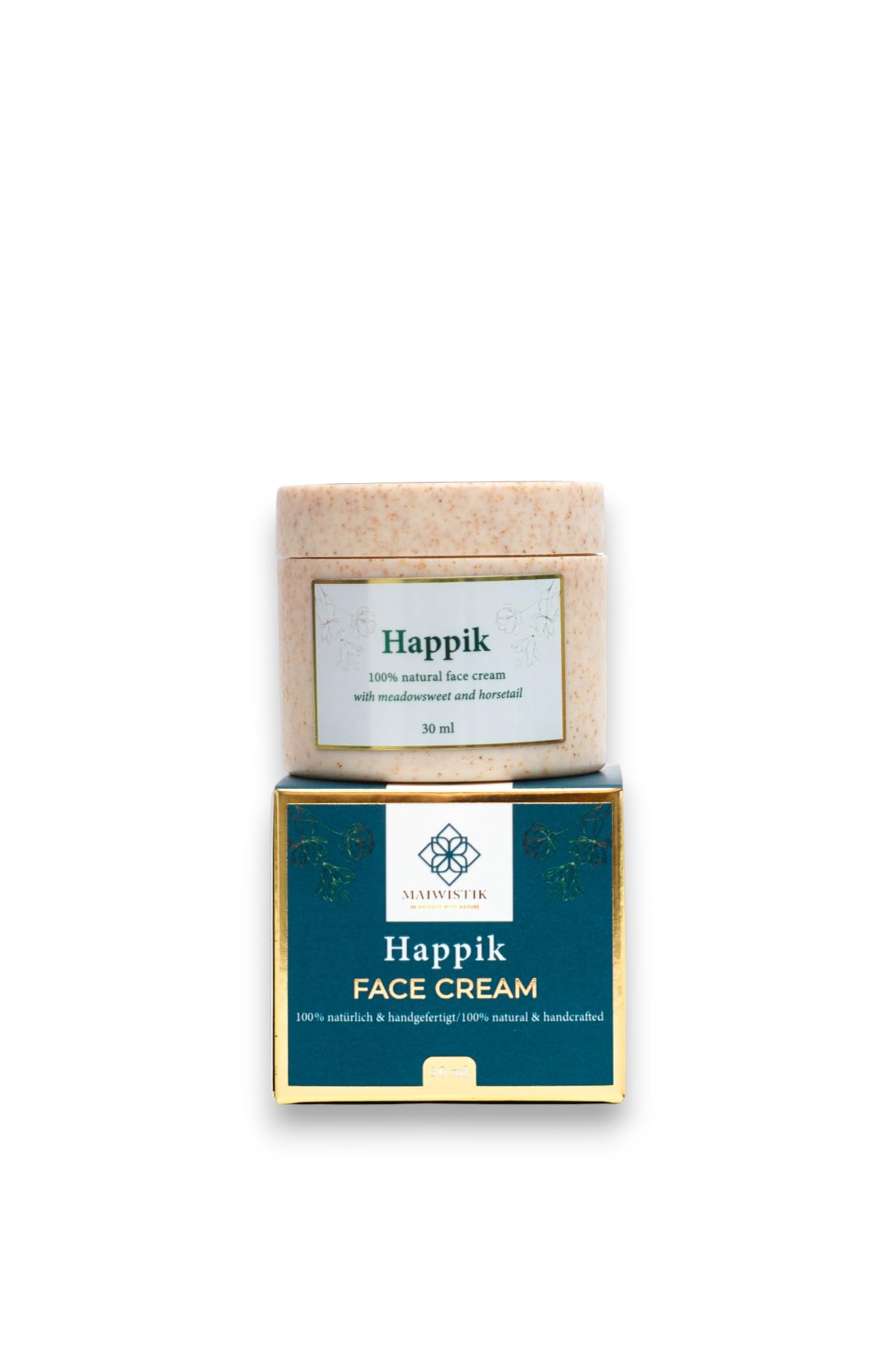 Happik - Crema viso senza acqua, per pelli secche e mature, cura intensiva al 100% naturale, con cera d'api, olio d'oliva, dolciumi e cavallo, giorno e notte, 30 ml