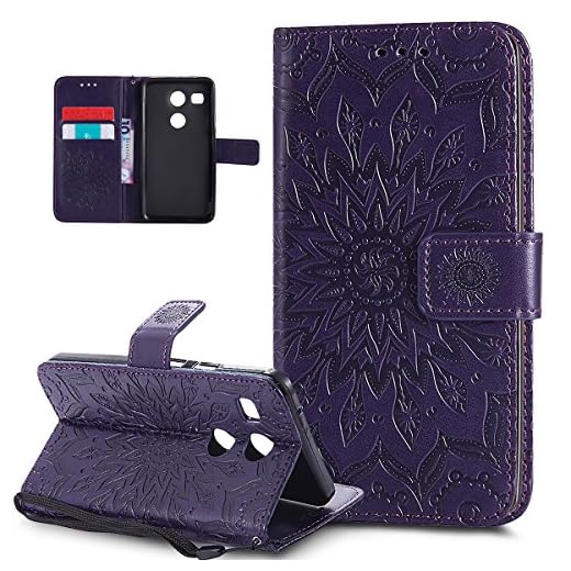 LG Nexus 5X skal, LG Nexus 5X fodral, ikasus prägling mandala blommor solros P Lila