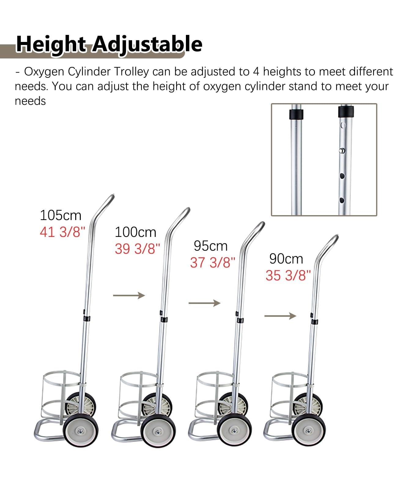 Carro portátil Ajustable con Ruedas para Cilindros de oxígeno, Soporte Ligero para Equipos médicos en clínicas y Salas, Soporte de Transporte de oxígeno de 23,4 cm de diámetro.
