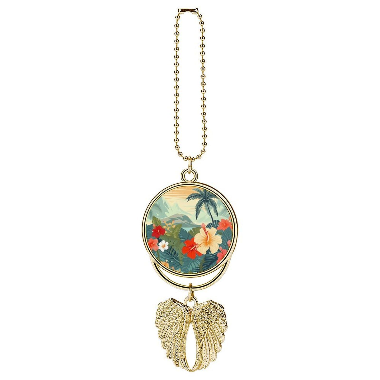 Summer Hawaiian Car Charm, Alloy Rear View Mirror Pendant, Bling Funny Car Hanging Ornament Gift for Women Men, Car Pendant Lucky Auto Interior Decoration Accessories Golden-Style