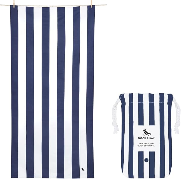 Dock & Bay Beach Towel - Quick Dry, Sand Free - Compact, Lightweight - 100% Recycled - Includes Bag - Cabana - Whitsunday Blue - Large (160x90cm, 63x35) - 1