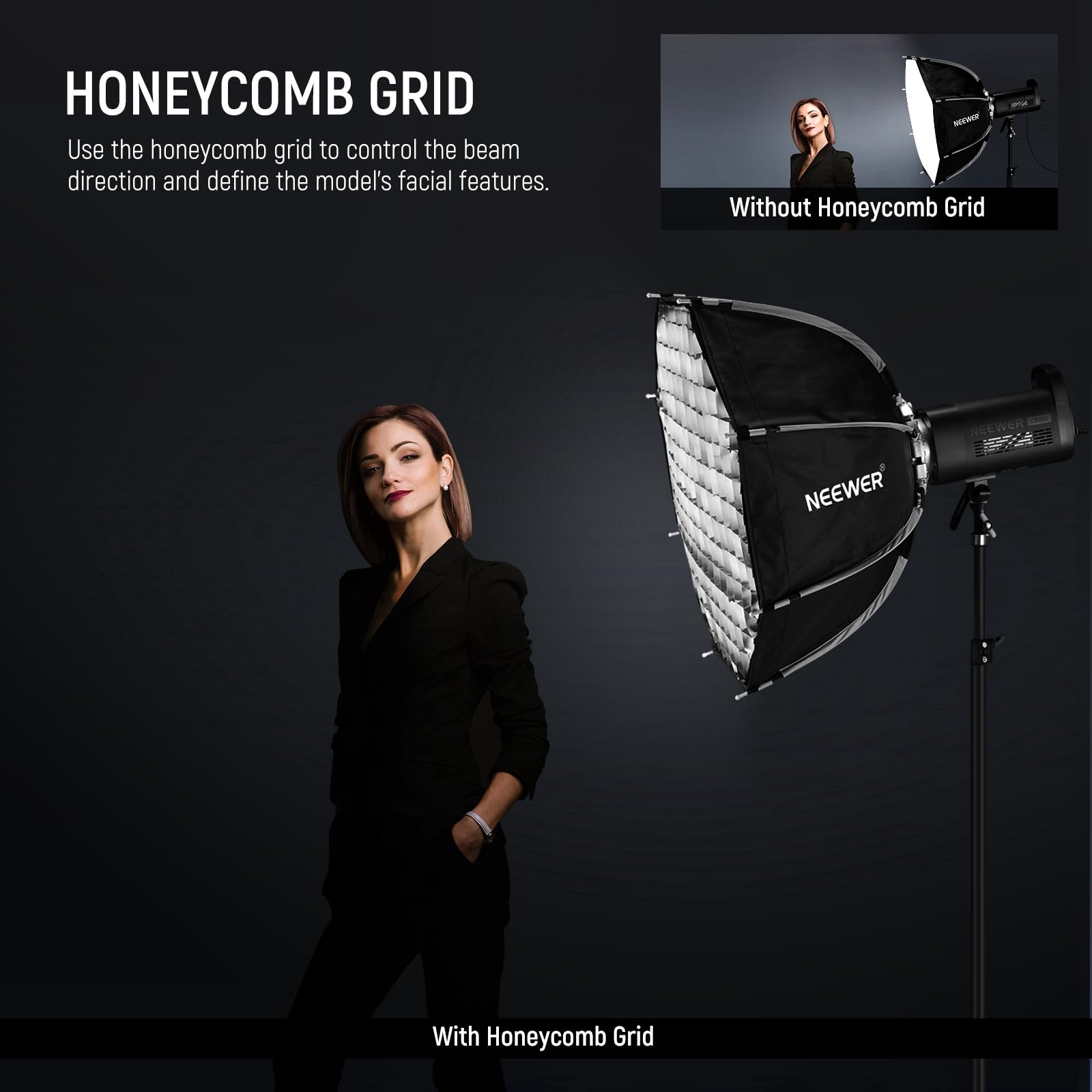 NEEWER Softbox ottagonale da 70 cm, Softbox Bowens a sgancio rapido con griglia a nido d'ape, diffusori di luce, borsa per RGB CB60 CB60B CB200B MS60B MS60C MS150B S101-300W/400W Pro Vision 4 Q4