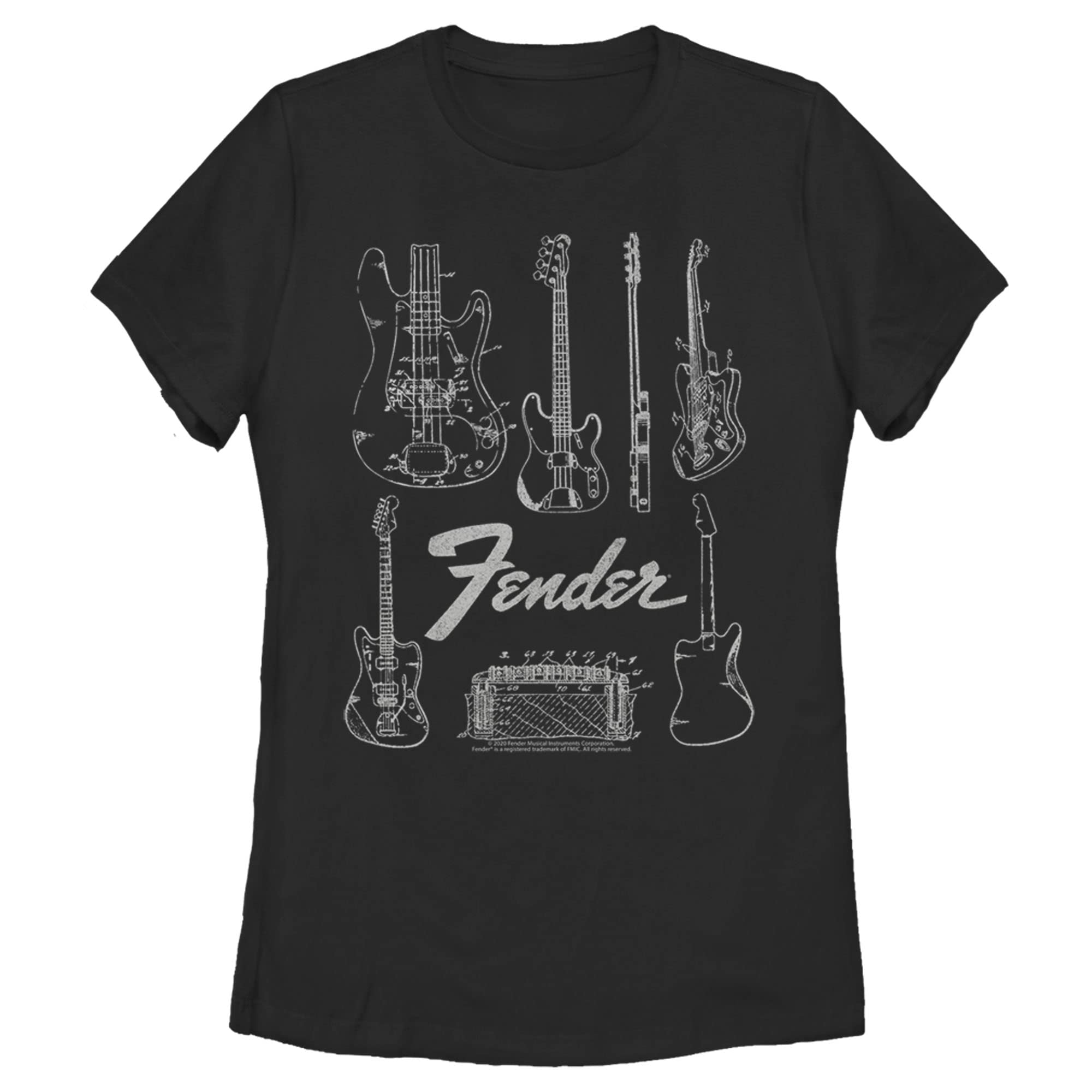 Women's Fender Guitar Chart T-Shirt - Black - 2X Large