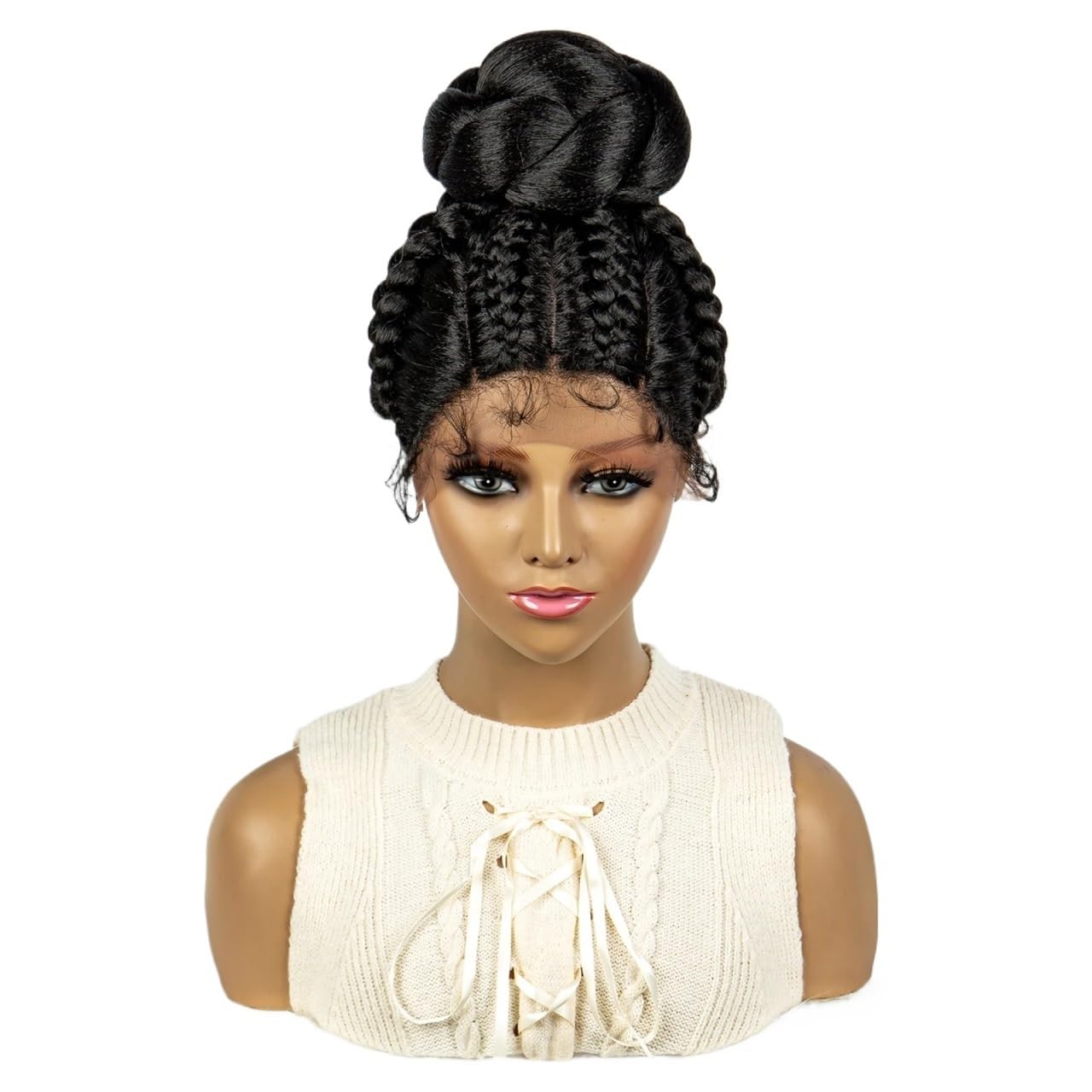 Parrucche intrecciate for donne, parrucche BoxBraids frontali in pizzo completo, parrucche intrecciate sintetiche fatte a mano da 8 pollici nere