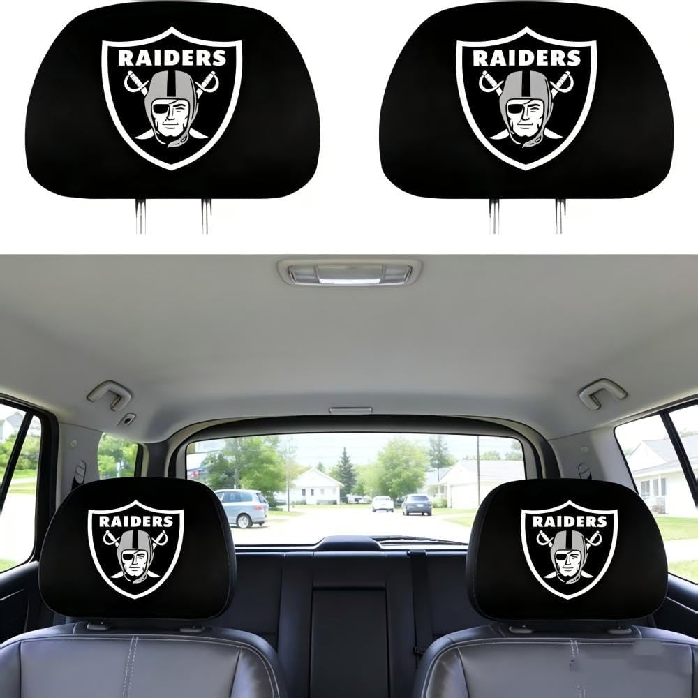 2 Pack Black Car Headrest Covers for Raiders – Universal Stretch Knit, Breathable & Reusable Seat Protector for Most Vehicles