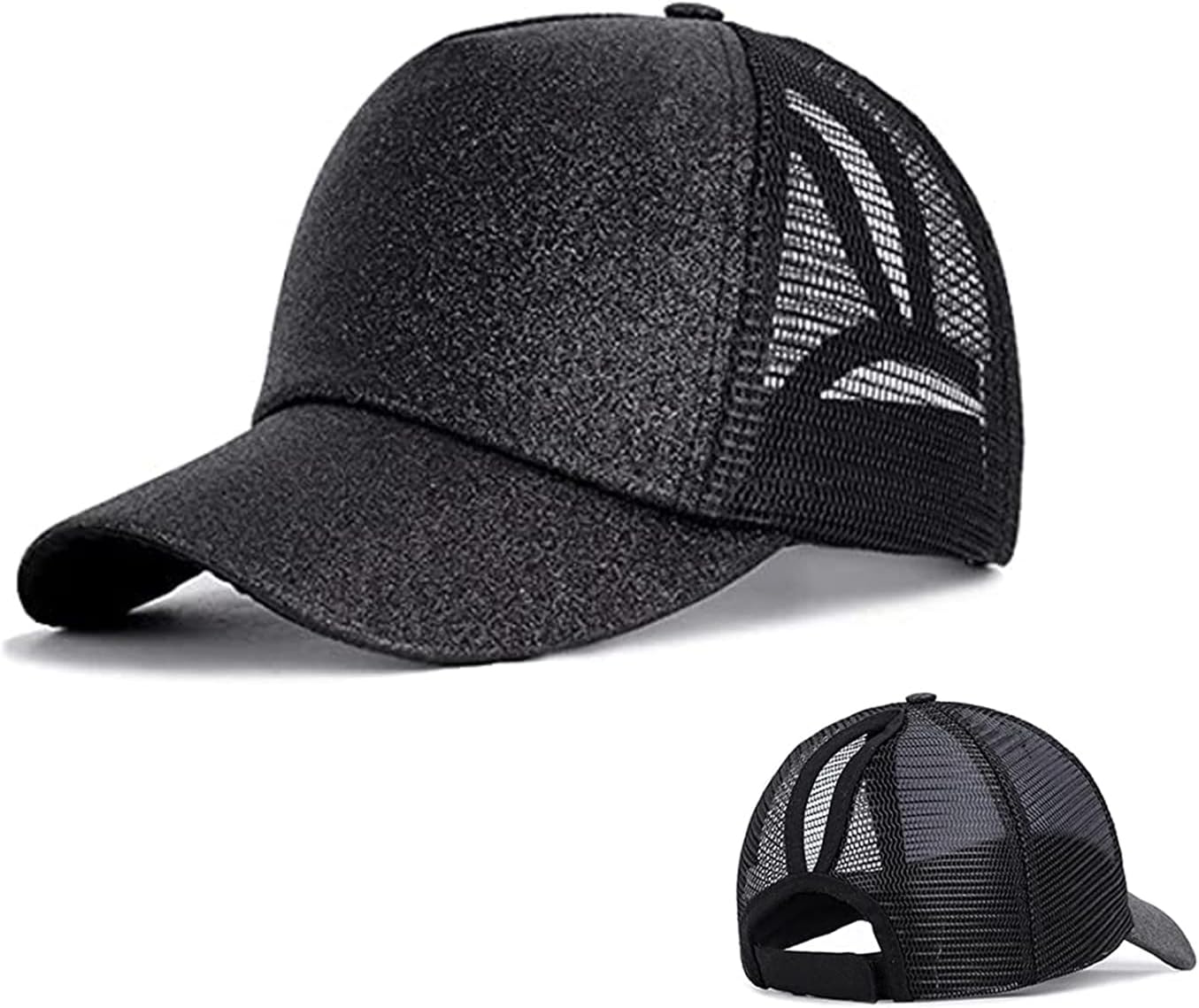 DWE Visor Cap, Summer Glither Ponytail Cap Mesh Hats Casual Adjustable Sport Caps Baseball Cap for Women Girls (Black)(Size: One Size)