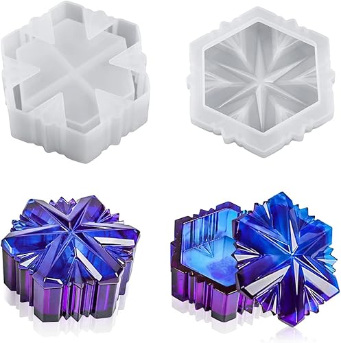 Miniatura 1 de FineInno Molde de resina para caja de copo de nieve, tarro de joyería de Navidad, molde de silicona con tapa, almacenamiento de baratijas, molde de