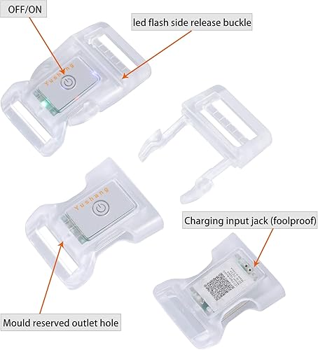 Miniatura 3 de Paquete de 2 hebillas de liberación lateral flash, hebilla de plástico iluminada recargable IP68 resistente al agua, luces LED de seguridad para