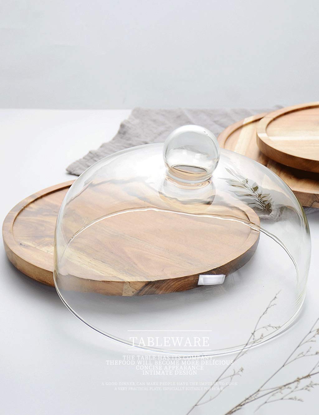 MU Rotierender Hölzerner Kuchen Kuppel-Chip-Holz-Flache Pizza-Dessert-Display-Tray-Nachmittag Tee-Kuchen-Glas-Staubabdeckung Brot-Pizza-Pfanne,24,8 cm,24,8 cm