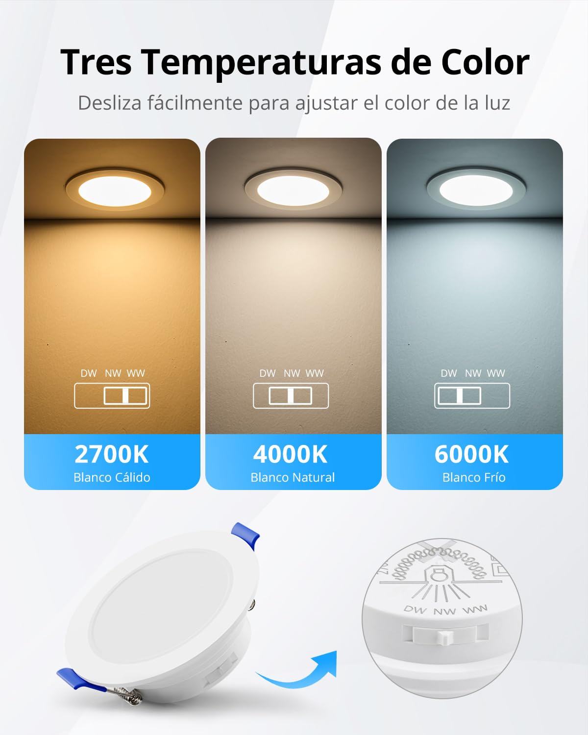 Gr4tec Downlight LED Techo Empotrable Regulable, IP65 Ojos de Buey, 10 Pack | Blanco Cálido Blanca Neutro Blanco Frío, IP65 Impermeable, 6W 700LM, Corte 68-80mm, Foco Empotrable LED Techo 220V Para Baño