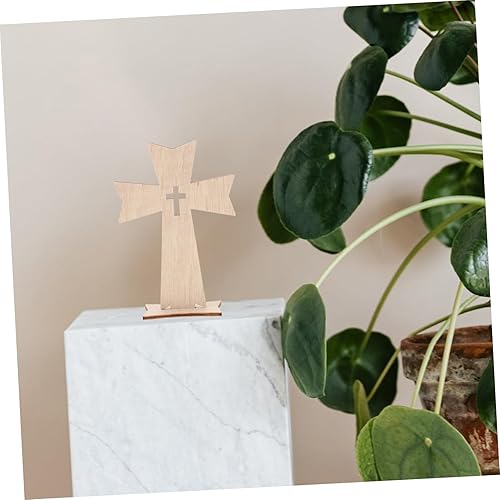 Miniatura 3 de BESPORTBLE Juego de 30 cruces de madera católicas para manualidades, centros de mesa de bautismo para mesas, cruz de pie de madera rústica para