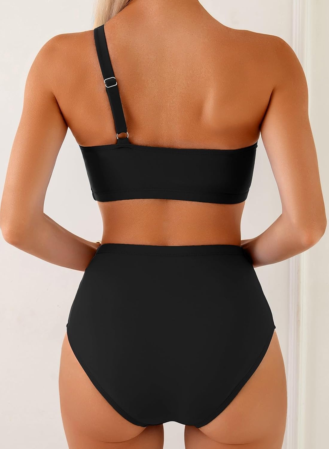 Herseas Women's One Shoulder Petal Edges Bikini Sets Color Block Swimsuits High Waisted Bathing Suits - Image 2