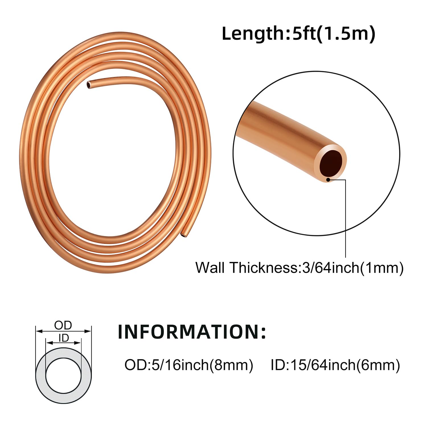 Amazon.co.jp: KWOKWEI 99.9%銅管、外径5/16インチ x 内径15/64インチ
