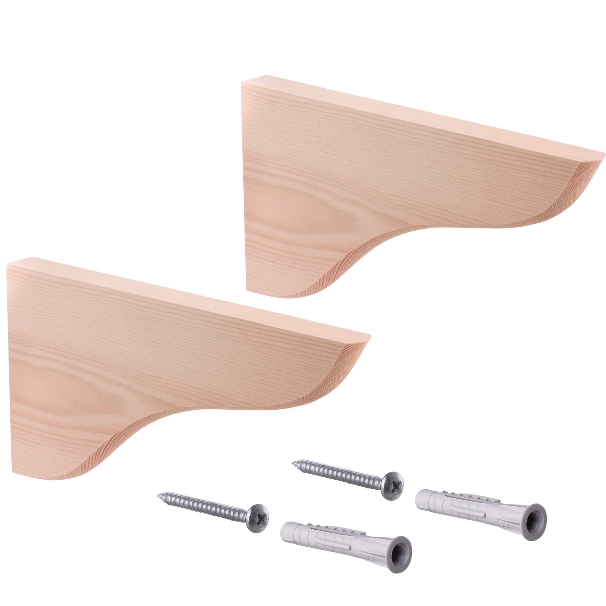 Gedotec Pack Of 2 Set Of 2 Natural Solid Wood Wall Brackets - 165 X 95 Mm - Mex - Maximum Load Per Pair: 60 Kg - Shelf Supports Suitable For Book Shelves