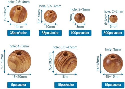 Vista 13 de Mega Pet 50 cuentas espaciadoras de madera natural sin terminar de 0.472 in (0.47 pulgadas) redondas de madera sueltas para manualidades