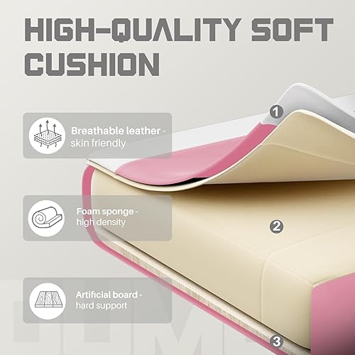 Miniatura 7 de DUMOS Silla ergonómica de escritorio de oficina para juegos con reposapiés y reposacabezas para adultos, silla de computadora de video de piel