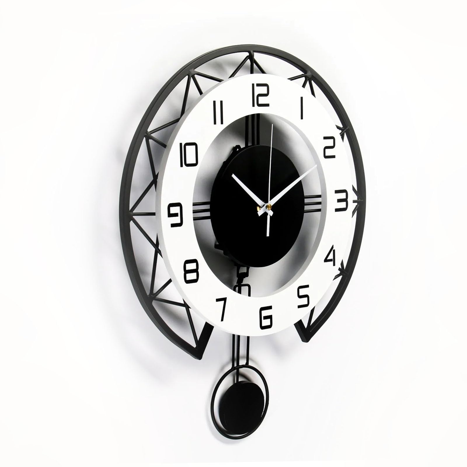 Horloge Murale Maxstar 80cm Bois & Métal - Chiffres Romains Noir - Rétroéclairage LED Automatique - Silencieuse