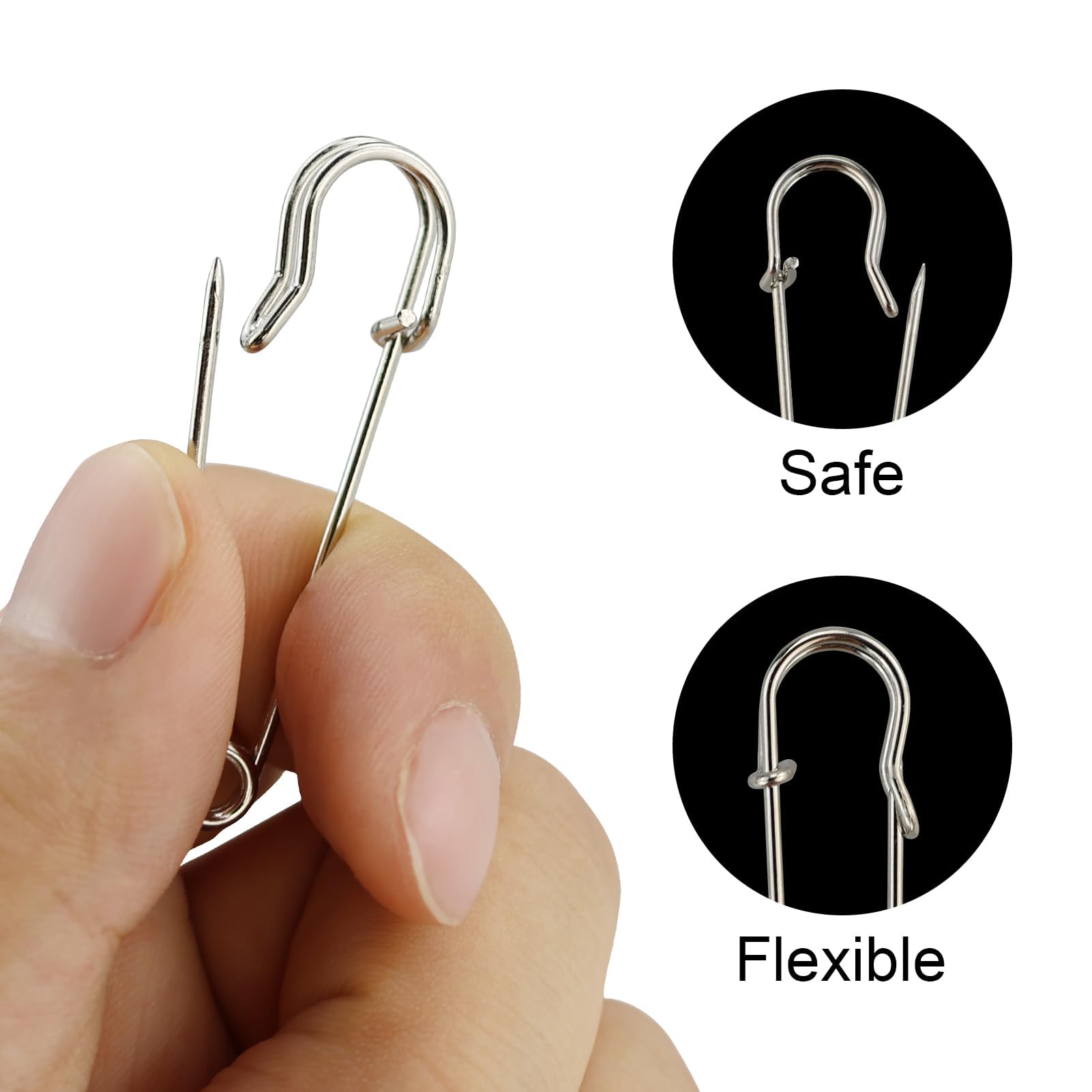 Hitefu 50 stuks veiligheidsspelden, 75 mm zware extra grote veiligheidsspelden, kledingclips, gereedschap voor kleding, dekens canvas, knutselen, rokken, lederen kilts (zilver