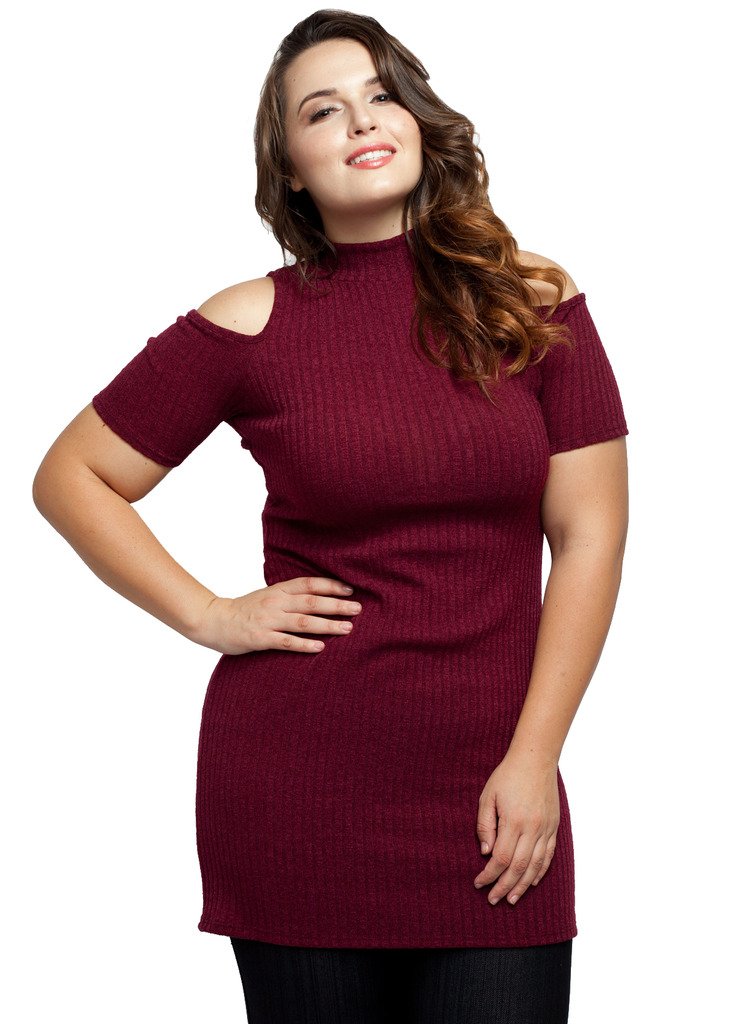 StylzooWomen's Junior Plus Size Cut Out Long Sweater Short Sleeves