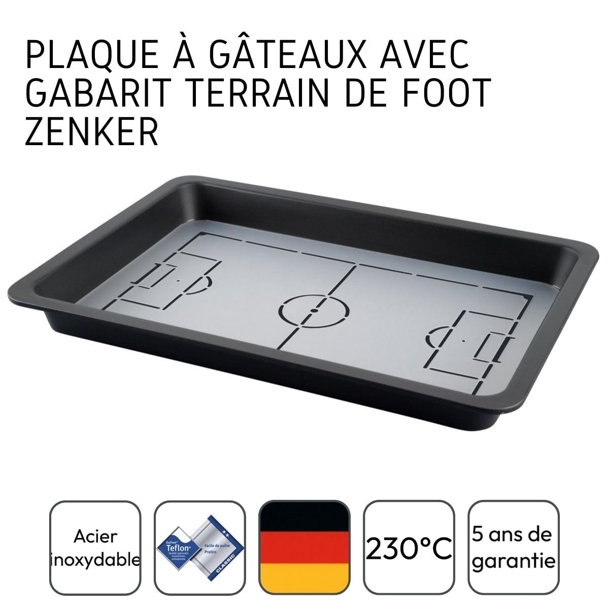 Zenker 62290 Plaque de four avec pochoir pour gâteau terrain de foot, moule à gâteau terrain de football avec pochoir, Acier, 42 x 29 cm