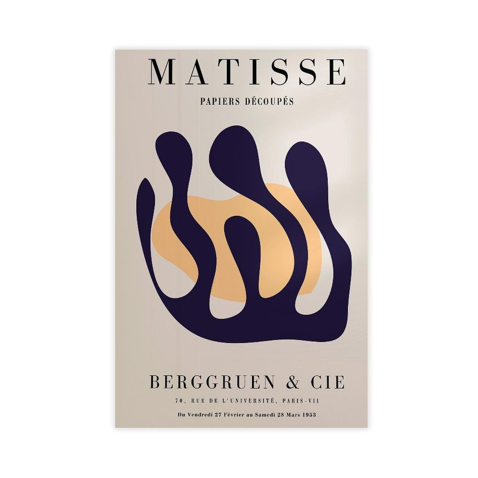 Heyanm Blue Matisse Art Print_ Papiers Decoupes Mid Canvas Poster Bedroom Office Room Decor Gift Unframe 16X24inch