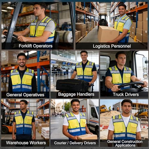 Image of A-SAFETY High Vis Reflective Safety Vest for Men Women Zipper Ipad Pockets Mesh Construction Apparel Neon Vest for Work