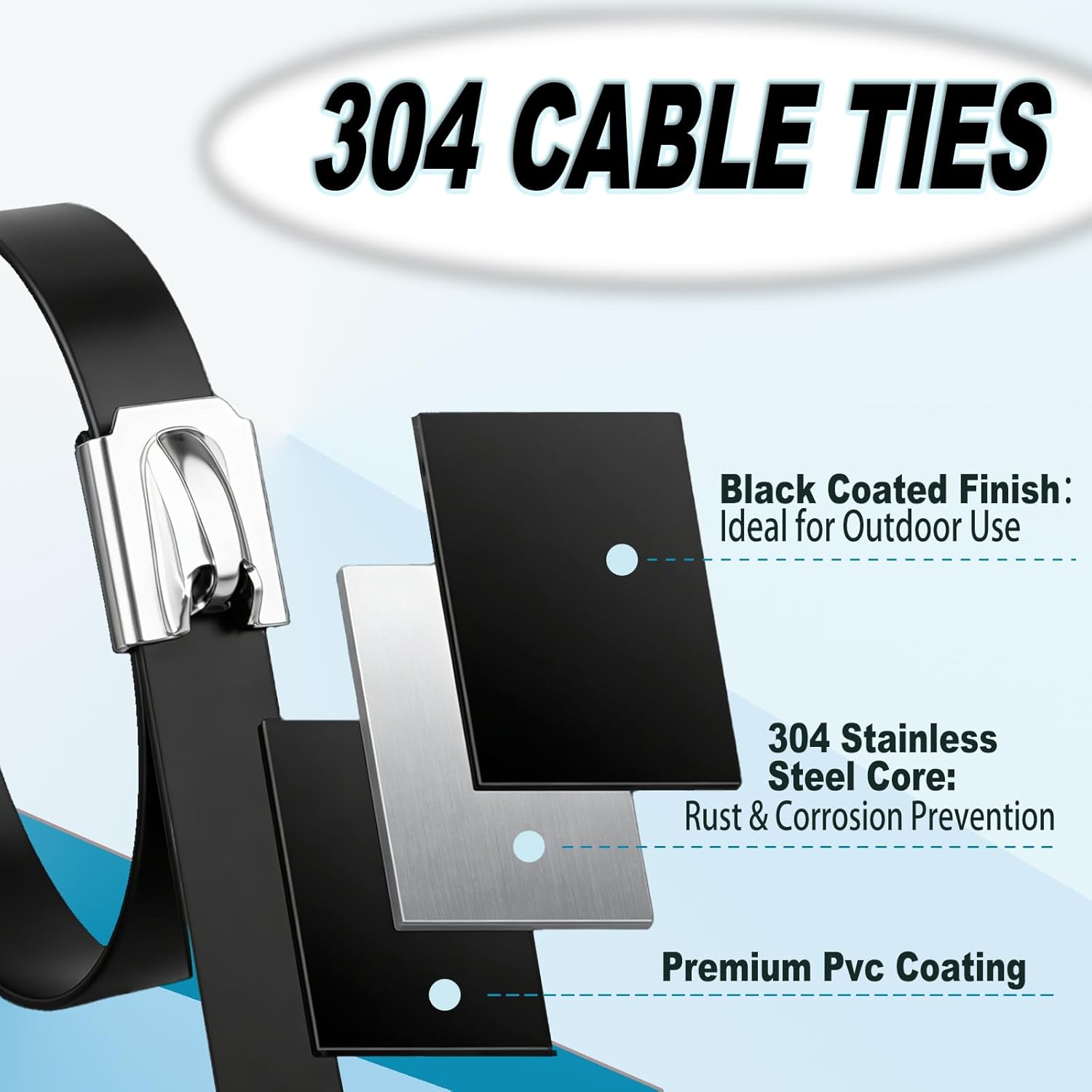 300 PCS 11.8 Inch Black Galvanized Steel Cable Ties Kit with Cable Tie Gun, Screwdriver and Protective Gloves, Heavy Duty 304 Metal Zip Ties Complete Tool Set for Industrial, Automotive, Fence Use
