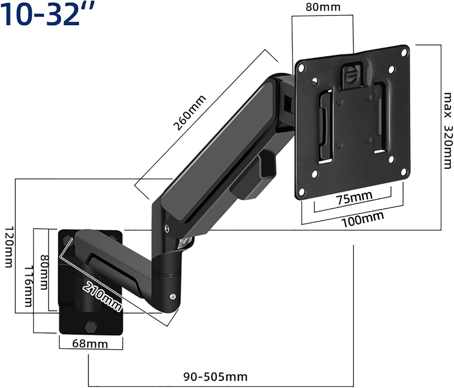 Monitor Wall Bracket for Up to 32 Inch Computer Monitor Screens, Tilt and Swivel Bracket with Max 100x100mm(A)