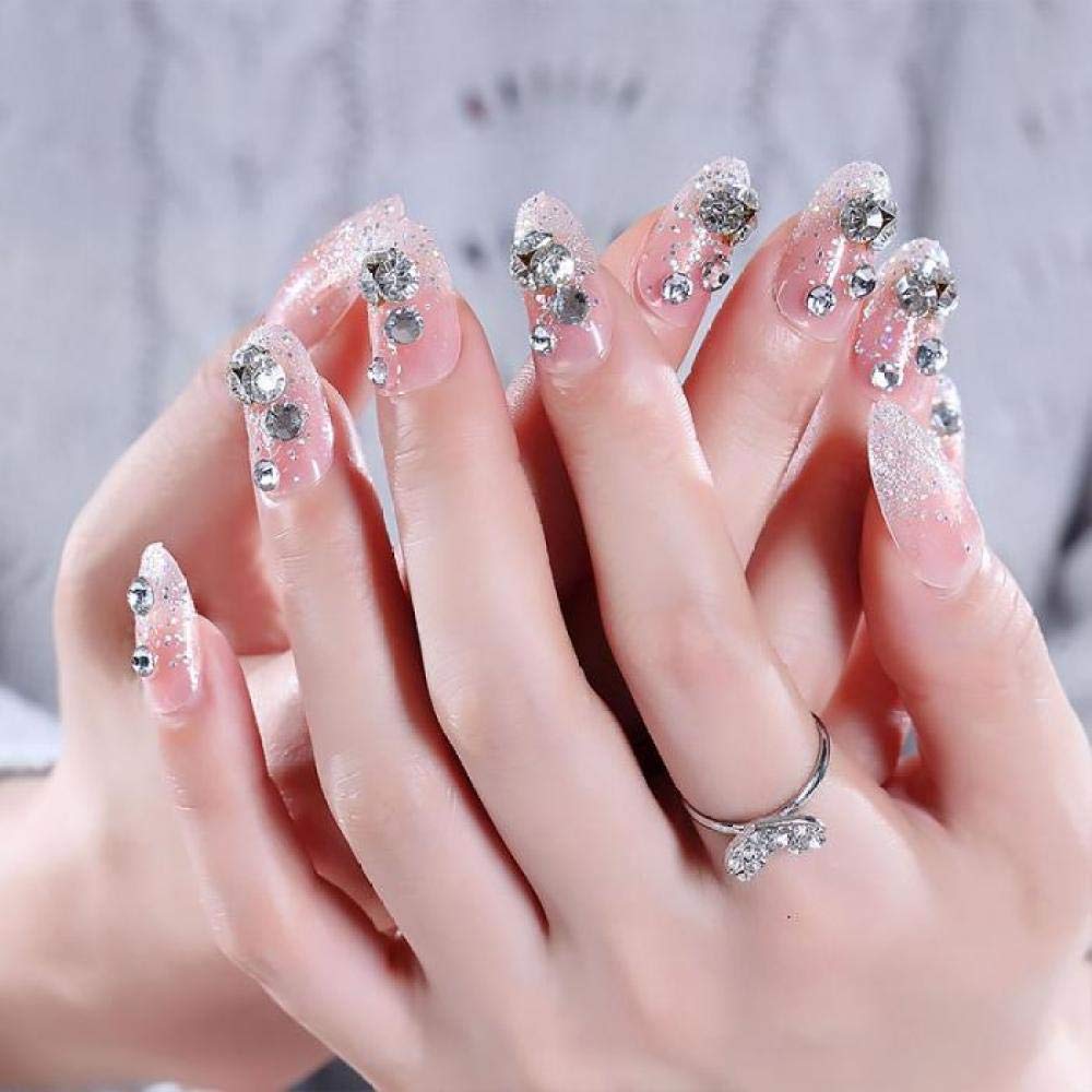 ACiyD Ragazze 24PCS Unghie finte Trasparenti Nuove Punte per Nail Art di Dimensioni Corte progettate con Unghie finte Brillanti da Sposa