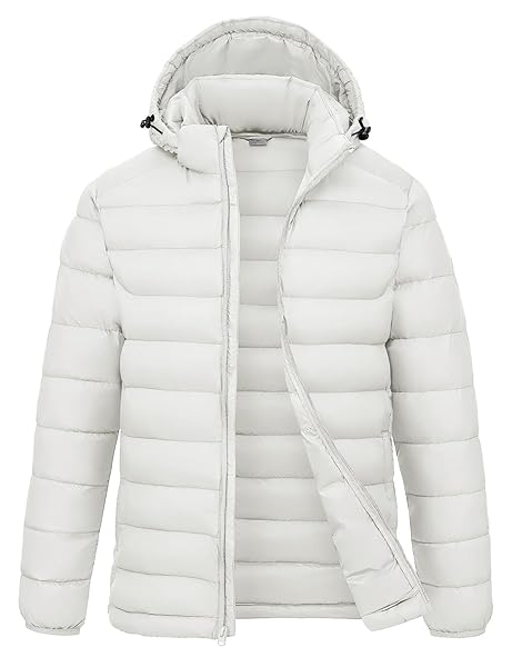 Rdruko Men's Puffer Jacket with Detachable Hood Lightweight Water Resistant Insulated Winter Puffy Coat