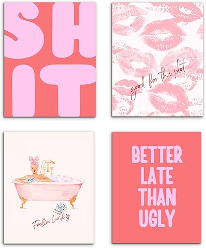 Miniatura 14 de VIIJJUE Decoración de Pared de Baño Azul, Conjunto de 4 Impresiones de Arte de Pared de Karaoke de Ducha Retro Azul para Niñas Preppy, Carteles de