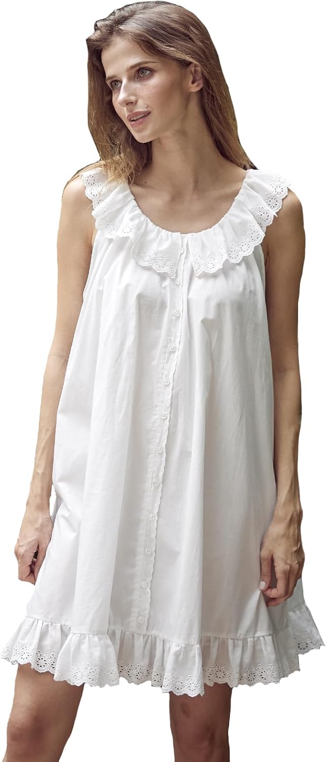 BEAUTELICATE Victorian Sleepshirt Vintage Nightgown 100% Cotton Ruffle Pajama for Women
