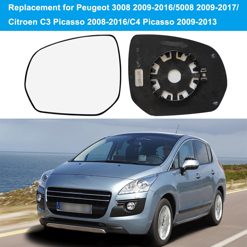 Verre De Rétroviseur Droit Chauffant Pour Peugeot 5008 (2009-2016) - Compatible Réf. 8151JT / 8151PG