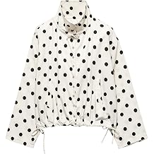 Women's Polka Dot Jacket Lightweight Cropped Casual Jackets with Pocket | Polka Dot,Fall Jacket,Spring Jackets,Cropped Jacket,Zip Up Jacket,Light Jackets for Women,Funnel Neck,Drawstring