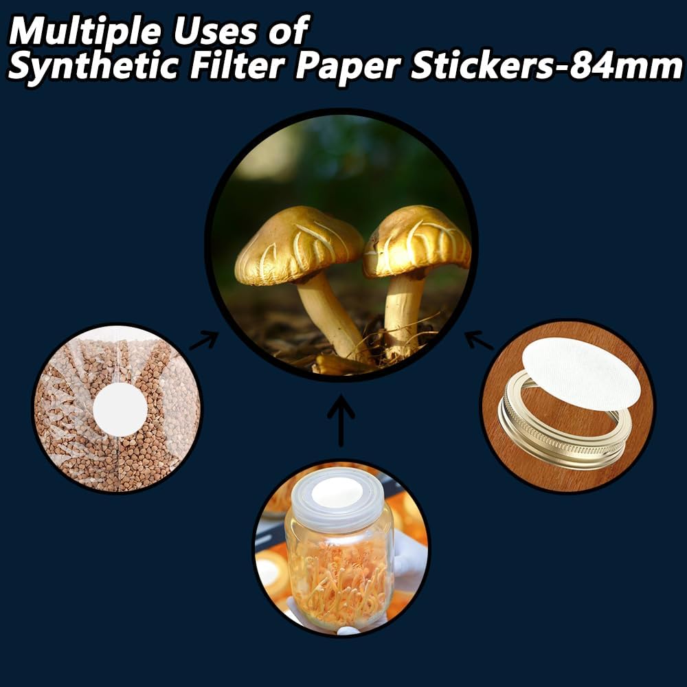 Mushroom Growing Supplies 0.25 μm - 32Pcs 20mm & 18Pcs 68mm Filter Filter Disc Mushroom,Membrane Filter Sticker, Mycology Supplies,Applied Under Wide Mouth Jar Lid for Mushroom Cultivation